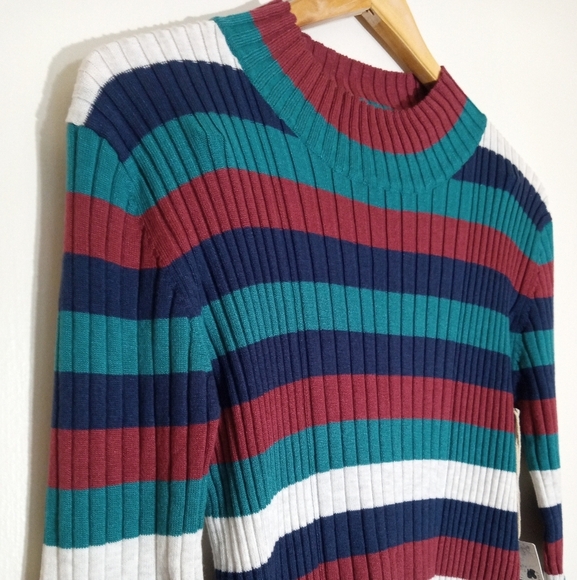 Poof Apparel long sleeve ribbed striped crew neck knit top women's medium NWT - Picture 2 of 6
